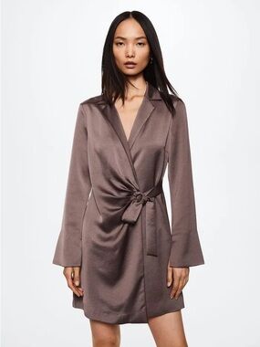 NWT Mango Satin Shirt Dress in Burgundy